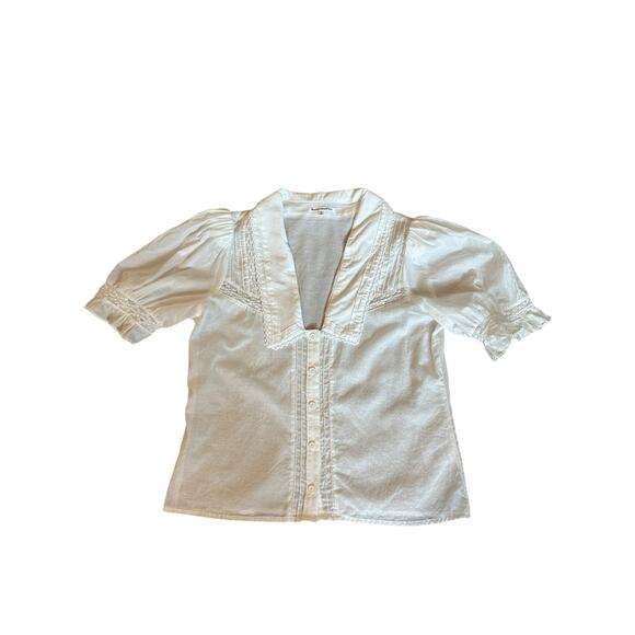 Reformation Tops - Reformation White Puff Sleeve Lace Trim Blouse Size S CoquetteStyle Cottagecore